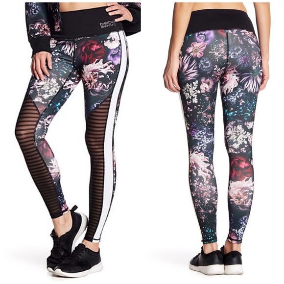 Bebe Floral Mesh Moto Sport Colorblock Leggings - Picture 1 of 8